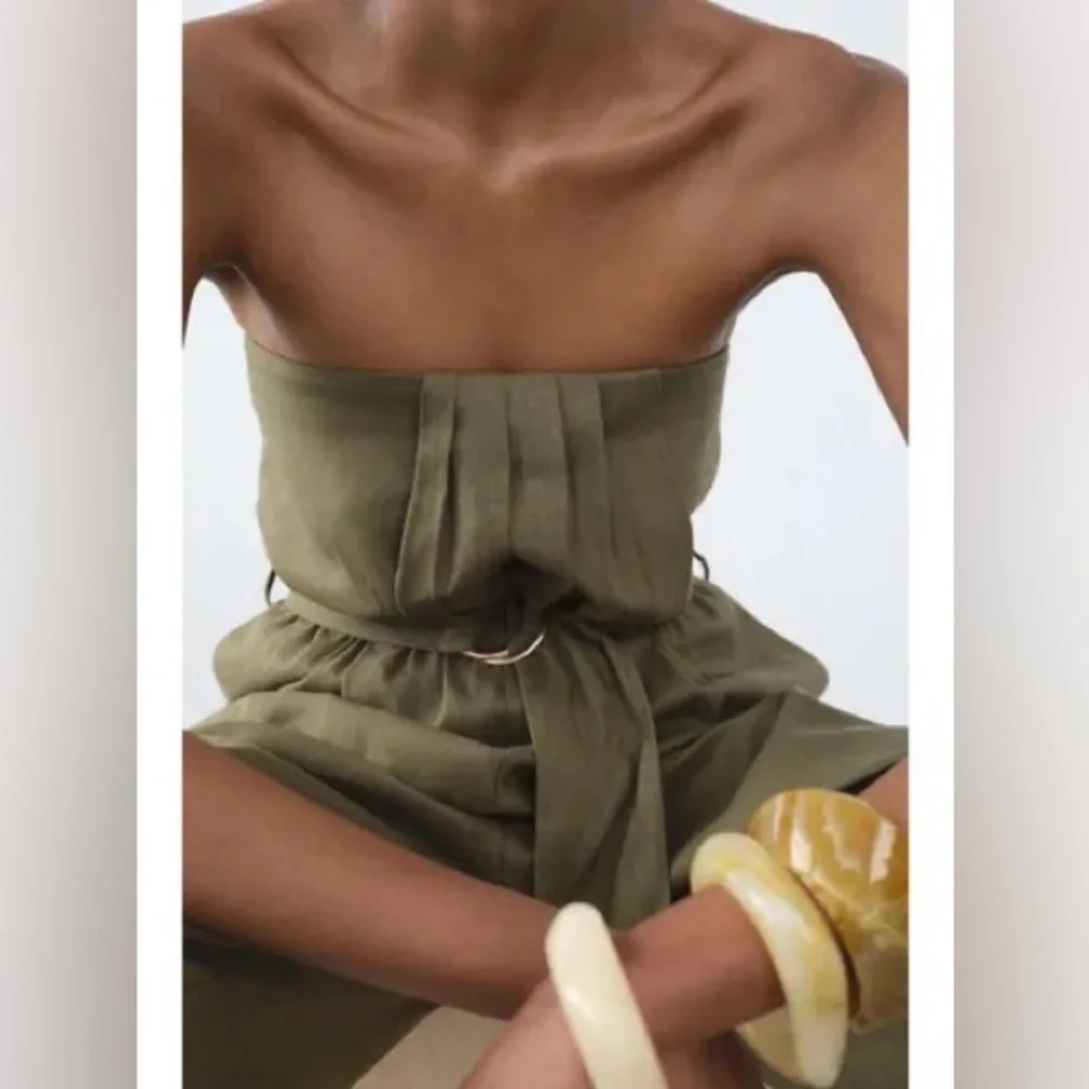 ZARA STRAPLESS BELTED LINEN JUMPSUIT